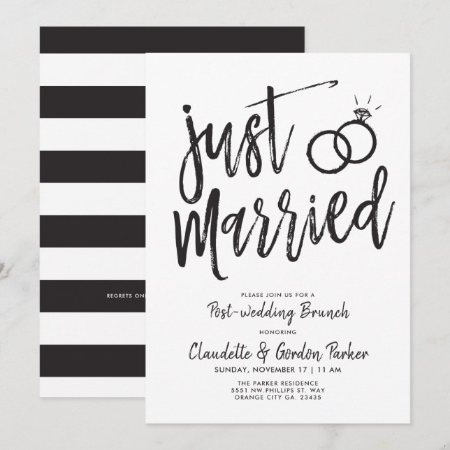 Just Married Script Lettering Post Wedding Brunch Invitation (Front/Back)