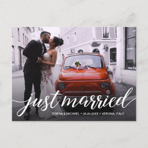 Just Married Script Overlay Wedding Photo Announcement Postcard
