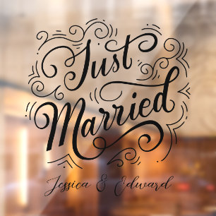 Just Married Script Stylish Modern Window Cling