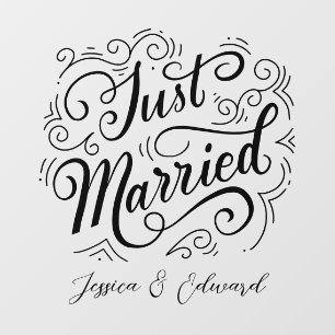 Just Married Script Stylish Modern Window Cling