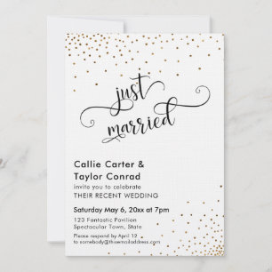 Just Married Script Typography, Faux Gold Confetti Invitation
