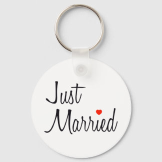 Just Married (Script With Red Heart) Key Ring