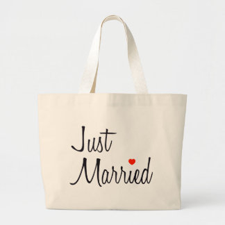 Just Married (Script With Red Heart) Large Tote Bag