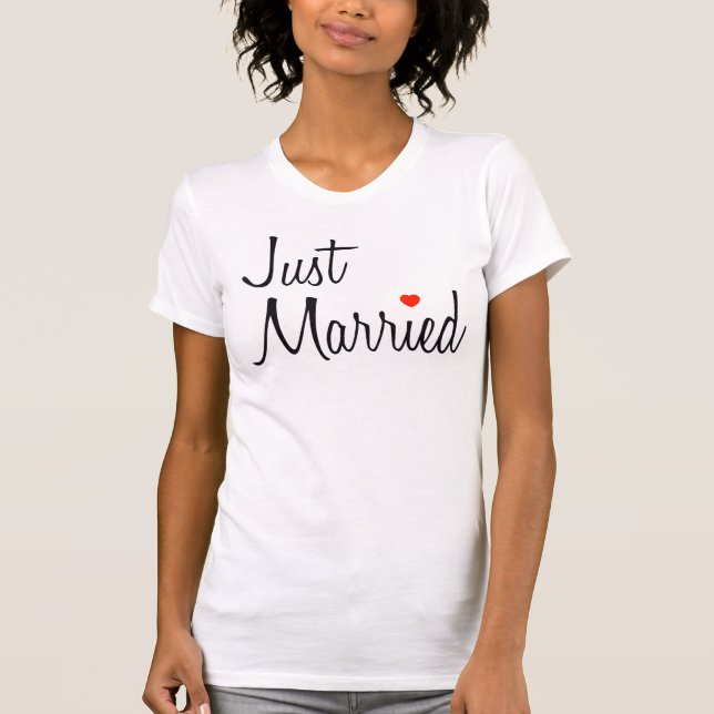Just Married (Script With Red Heart) T-Shirt (Front)