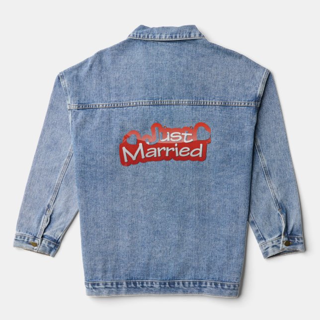 Just married shirts - marriage weddings  denim jacket (Back)