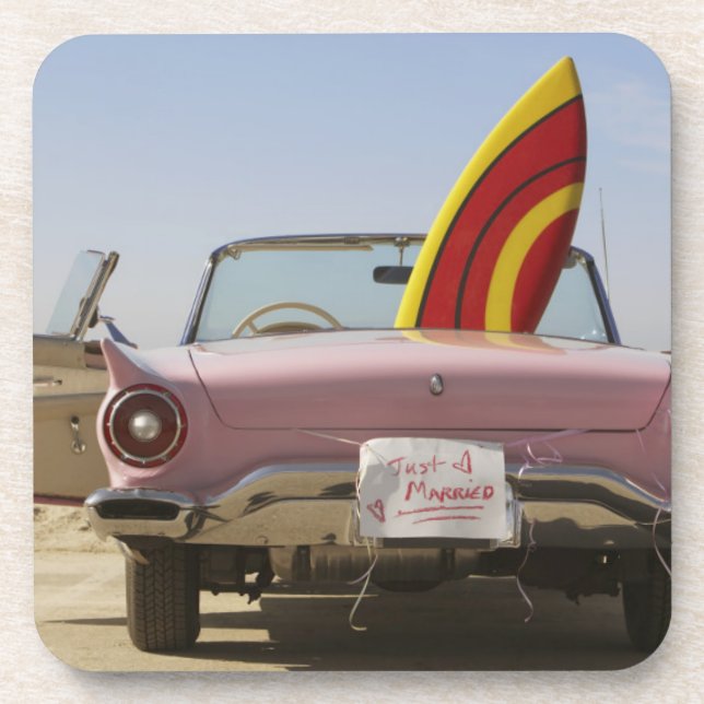 Just Married Sign And Surfboard Coaster (Front)