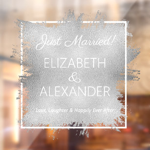 Just Married! Silver Faux Foil Window Cling