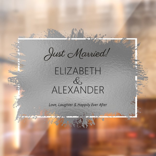 Just Married! Silver Faux Foil Window Cling (Sheet 2)