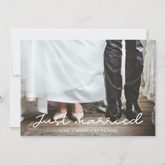 Just married Simple wedding photo card (Front)