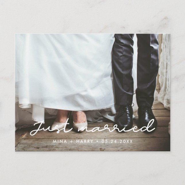 Just married Simple wedding photo Postcard (Front)