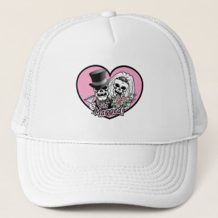 Just Married Skulls Trucker Hat