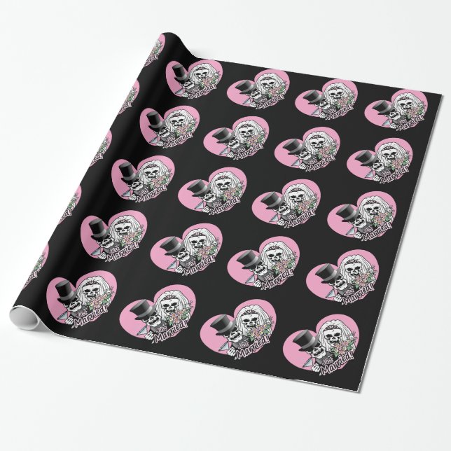 Just Married skulls Wrapping Paper (Unrolled)