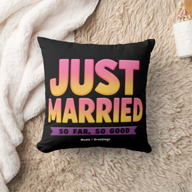 Just Married So Far So Good Funny Newlywed Couple Cushion (Blanket)