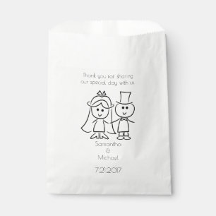 Just Married Stick Figure Couple White Favour Bag