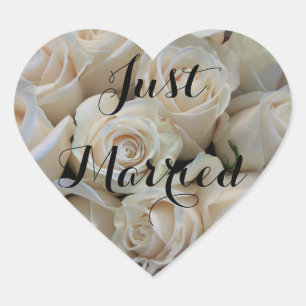 Just Married Stickers-White Roses Heart Sticker