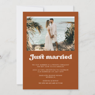 Just married Stylish retro Burnt Orange photo card