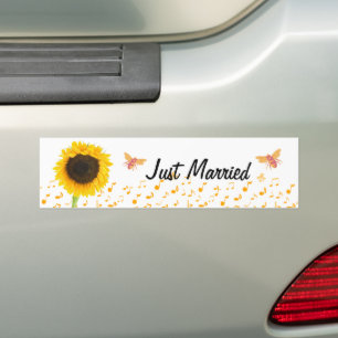Just Married Sunflower Bumble Bee BumperSticker Bumper Sticker