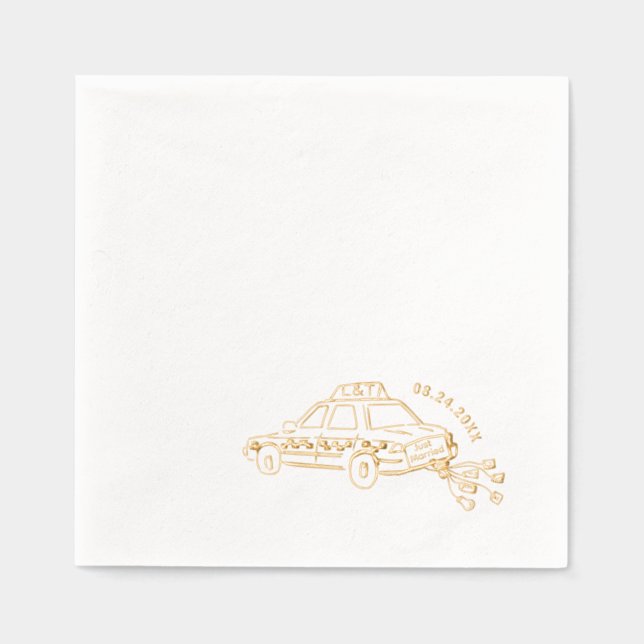 Just married taxi Cocktail Wedding Foil Napkins (Front)