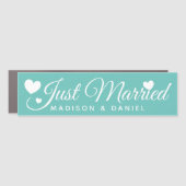 Just Married Teal Personalised Newlywed Wedding Car Magnet (Front)