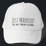 Just Married to my Twin Flame Romantic Honeymoon Trucker Hat<br><div class="desc">"Just Married! to my Twin Flame" Romantic Quote Typography Honeymoon Hat for the Newly Weds :)</div>