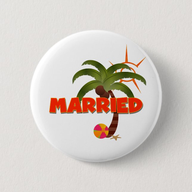 Just MARRIED Tropical  6 Cm Round Badge (Front)