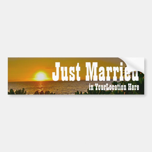 Just Married Tropical Beach Bumper Sticker (Front)