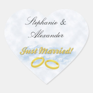 Just Married, Two Gold Bands/Clouds Heart Sticker