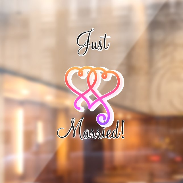 Just Married Two Linked Swirly Rainbow Hearts Car Window Cling (Sheet 2)