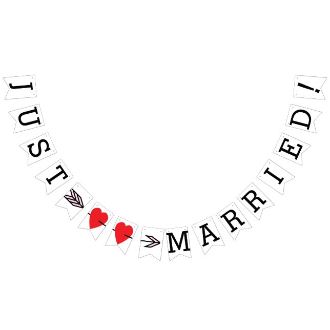 JUST MARRIED, Two Red Hearts And Arrow Bunting (All)