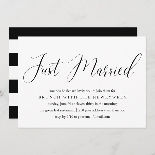 Just Married typography post wedding brunch Invitation (Front/Back)