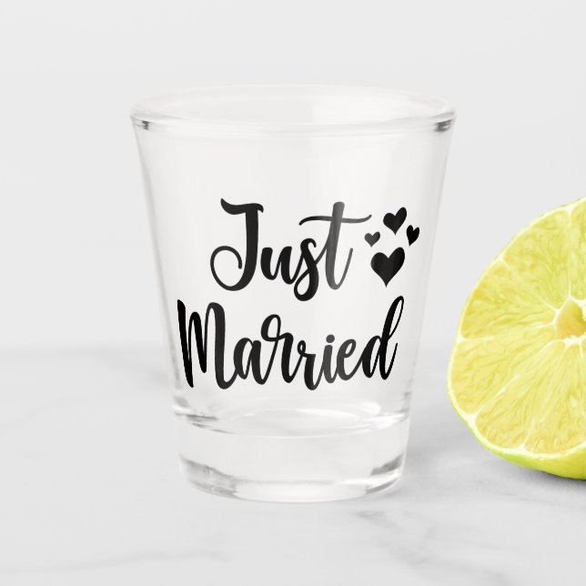 Just Married typography  Shot Glass (Front)