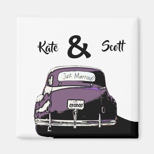 Just Married, Vintage Car add details Magnet (Front)