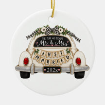 Just Married Vintage Car Custom Wedding Year