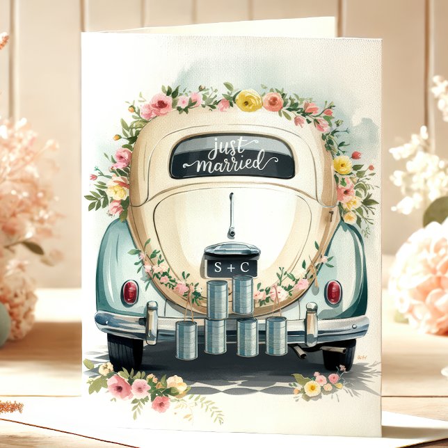 Just Married Vintage Car Wedding Congrats Card (Creator Uploaded)