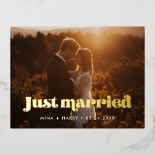 Just Married Vintage Retro Photo Foil Announcement
