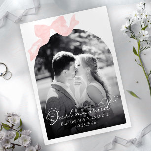 Just married Wedding Announcement Cards Pink Bow