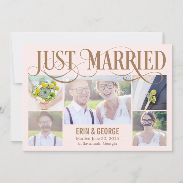 Just Married Wedding Announcement - Pink (Front)