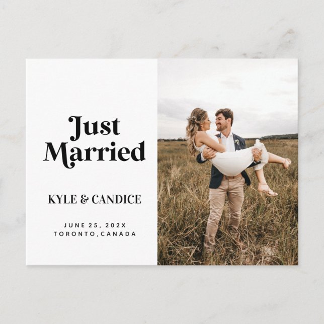 Just Married Wedding Announcement Post Message Postcard (Front)