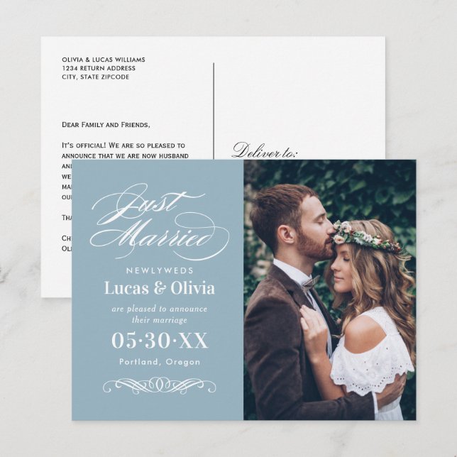 Just Married Wedding Announcements | Grey Blue (Front/Back)