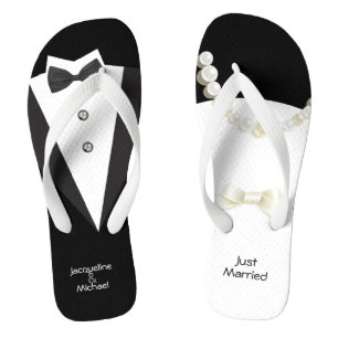 Just Married wedding Bride & Groom Flip Flops
