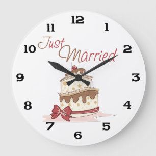 Just Married Wedding Cake Large Clock