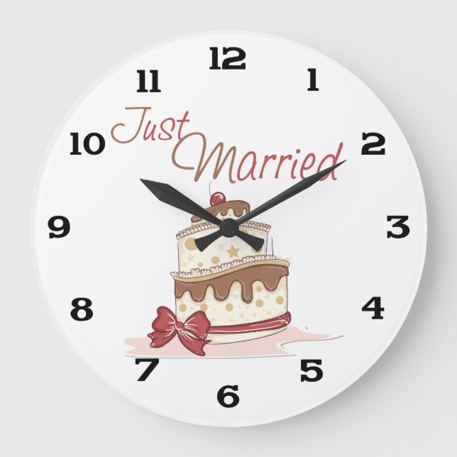 Just Married Wedding Cake Large Clock (Front)