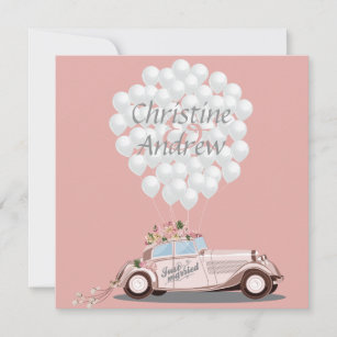 "Just Married" Wedding Car & Balloons Post Wedding Invitation