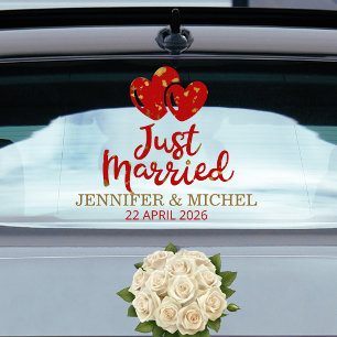 Just Married Wedding Car Window Cling with Hearts