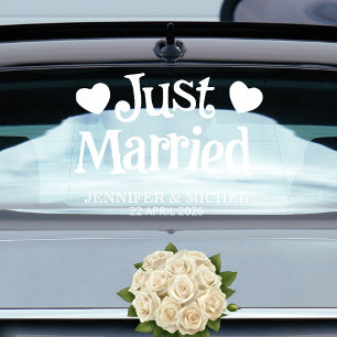 Just Married Wedding Car Window Cling with Hearts
