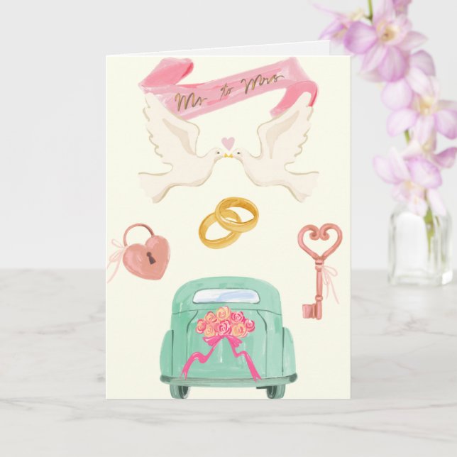 Just Married Wedding Card (Orchid)