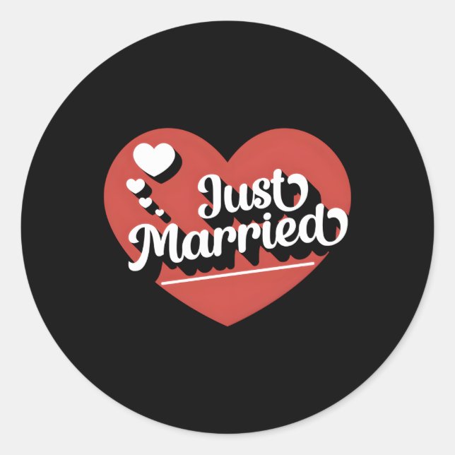 Just Married Wedding Classic Round Sticker (Front)