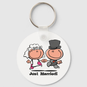 Just married wedding couple cartoon Keychain
