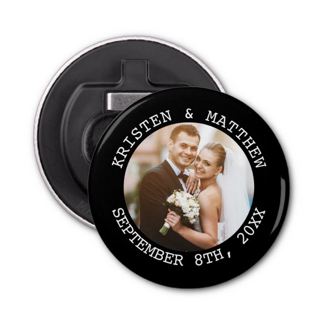 Just Married Wedding Couple Photo Bottle Opener (Front)
