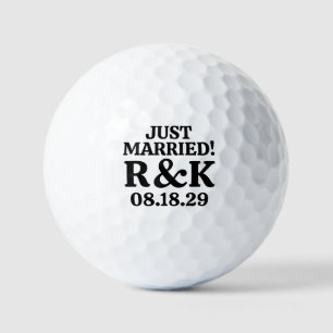 JUST MARRIED Wedding Date MONOGRAM Black Ampersand Golf Balls